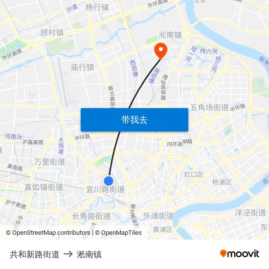 共和新路街道 to 淞南镇 map