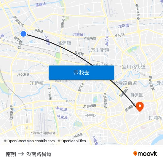 南翔 to 湖南路街道 map