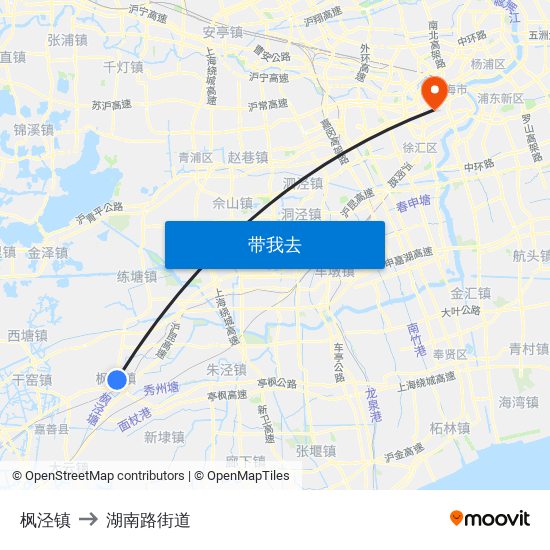 枫泾镇 to 湖南路街道 map