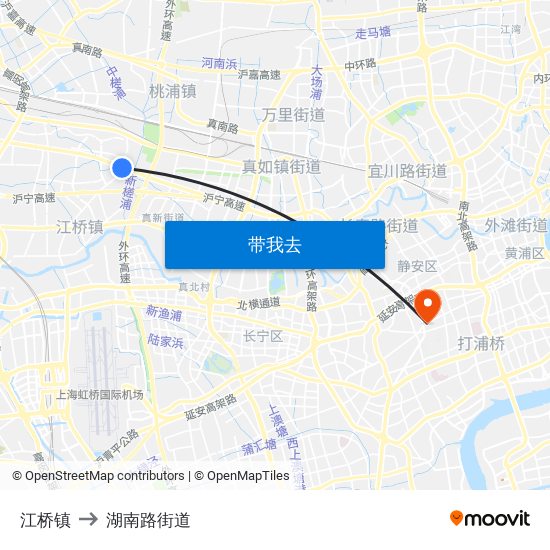 江桥镇 to 湖南路街道 map