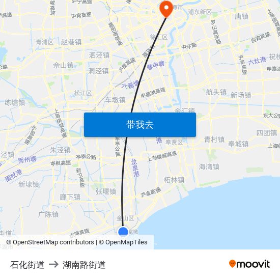 石化街道 to 湖南路街道 map