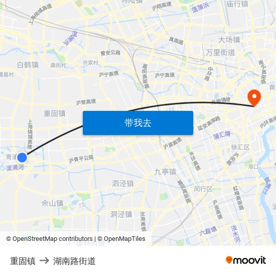 重固镇 to 湖南路街道 map