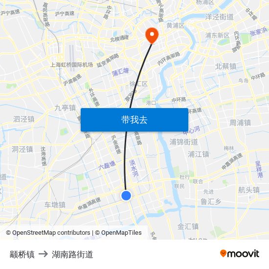 颛桥镇 to 湖南路街道 map