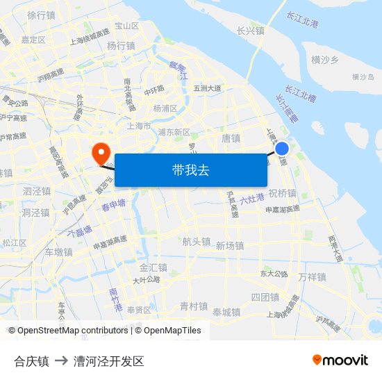 合庆镇 to 漕河泾开发区 map