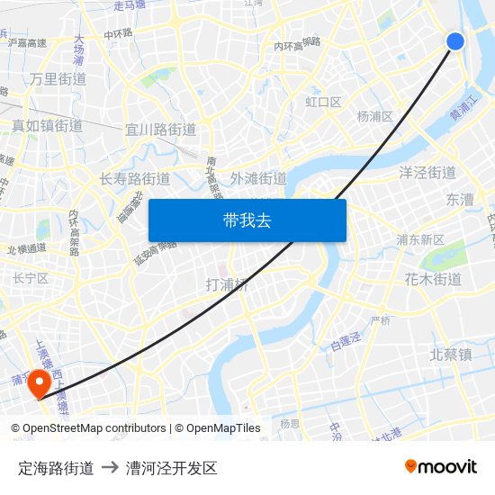 定海路街道 to 漕河泾开发区 map