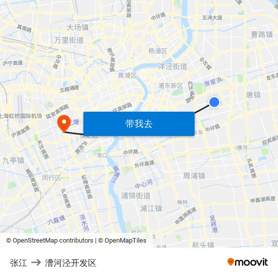 张江 to 漕河泾开发区 map