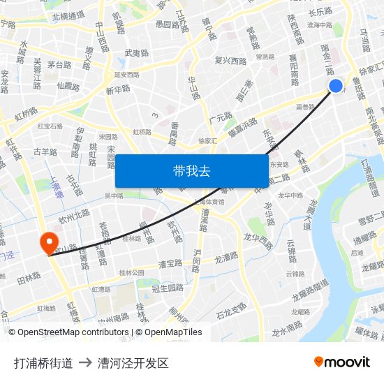 打浦桥街道 to 漕河泾开发区 map