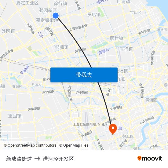 新成路街道 to 漕河泾开发区 map