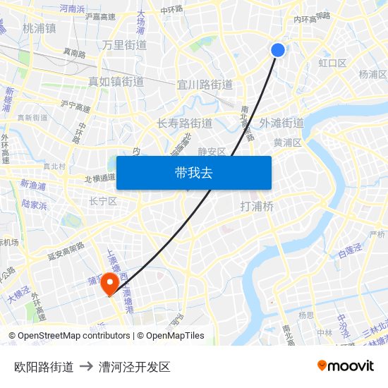 欧阳路街道 to 漕河泾开发区 map