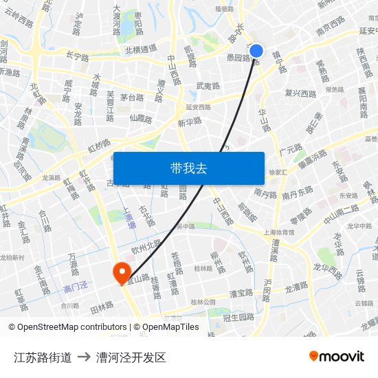 江苏路街道 to 漕河泾开发区 map