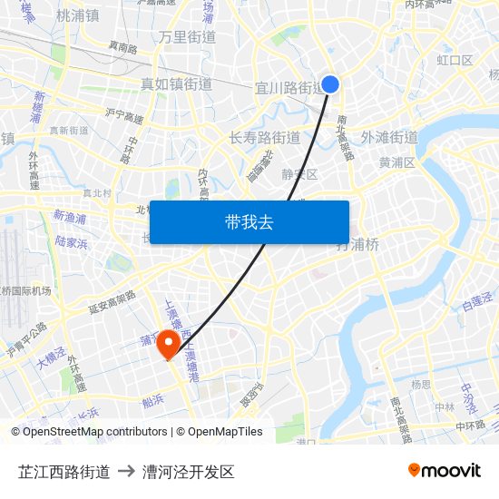 芷江西路街道 to 漕河泾开发区 map