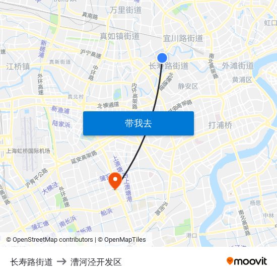 长寿路街道 to 漕河泾开发区 map