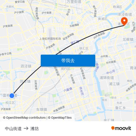 中山街道 to 潍坊 map