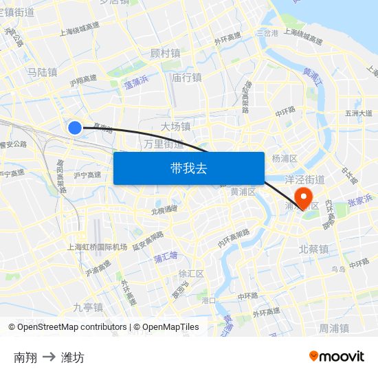 南翔 to 潍坊 map