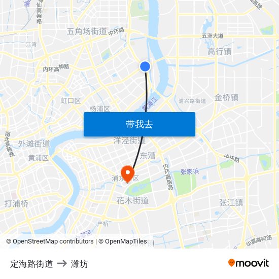 定海路街道 to 潍坊 map