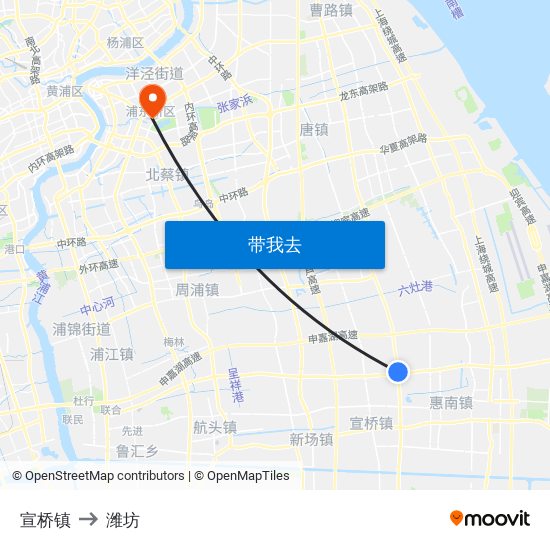 宣桥镇 to 潍坊 map