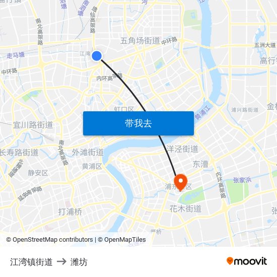 江湾镇街道 to 潍坊 map