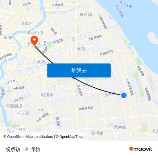 祝桥镇 to 潍坊 map