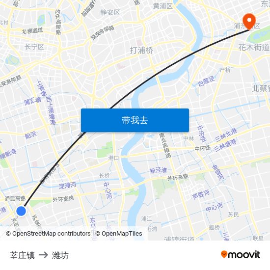 莘庄镇 to 潍坊 map