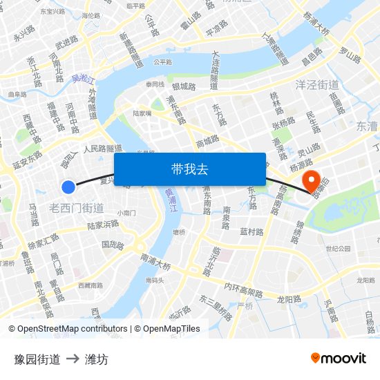 豫园街道 to 潍坊 map