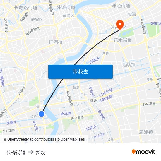 长桥街道 to 潍坊 map