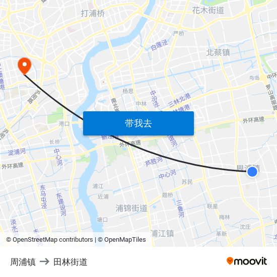 周浦镇 to 田林街道 map