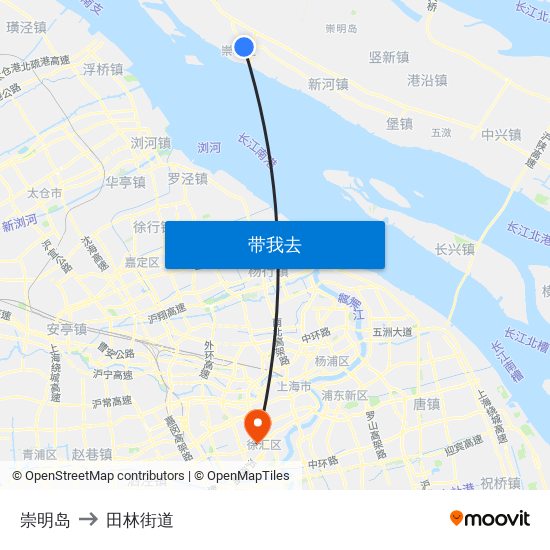崇明岛 to 田林街道 map