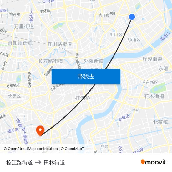控江路街道 to 田林街道 map