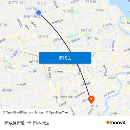 新成路街道 to 田林街道 map