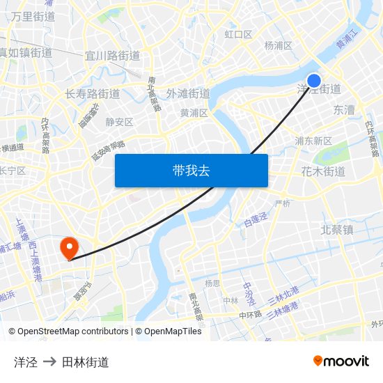洋泾 to 田林街道 map