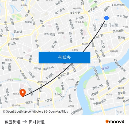 豫园街道 to 田林街道 map