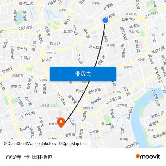 静安寺 to 田林街道 map