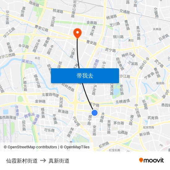 仙霞新村街道 to 真新街道 map