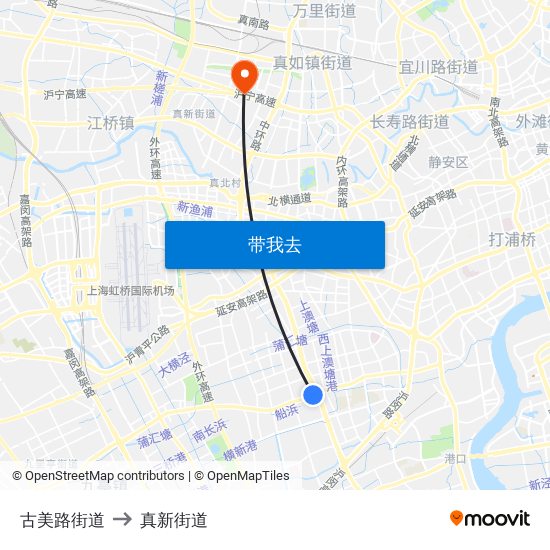 古美路街道 to 真新街道 map