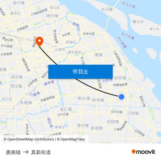 惠南镇 to 真新街道 map