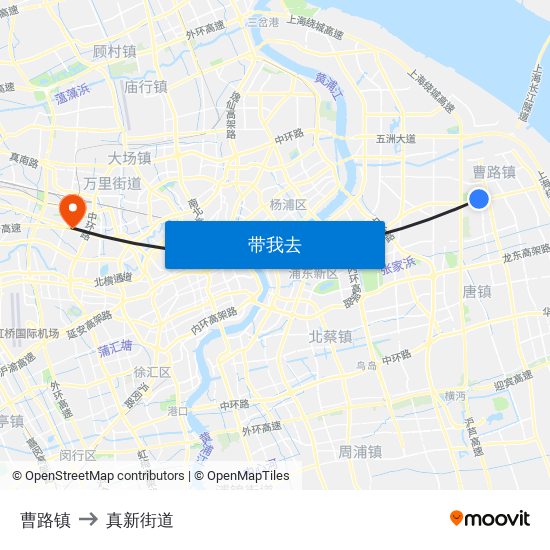 曹路镇 to 真新街道 map