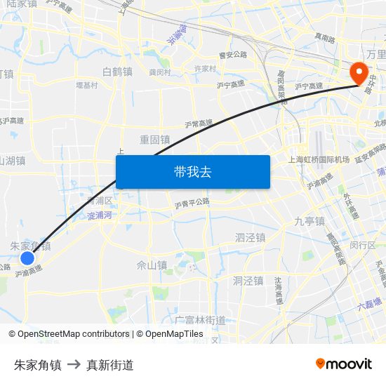 朱家角镇 to 真新街道 map