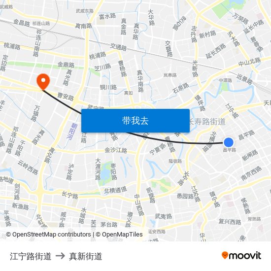 江宁路街道 to 真新街道 map