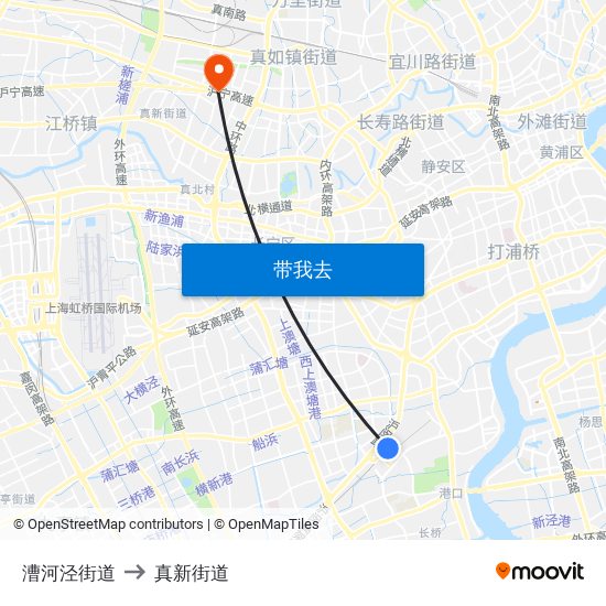 漕河泾街道 to 真新街道 map