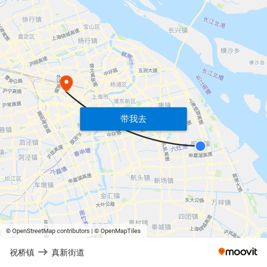 祝桥镇 to 真新街道 map