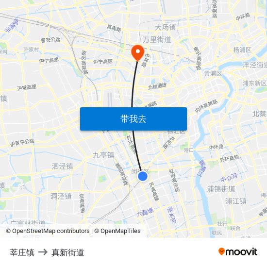 莘庄镇 to 真新街道 map