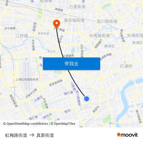 虹梅路街道 to 真新街道 map