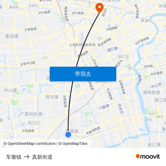 车墩镇 to 真新街道 map