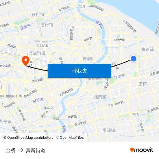 金桥 to 真新街道 map