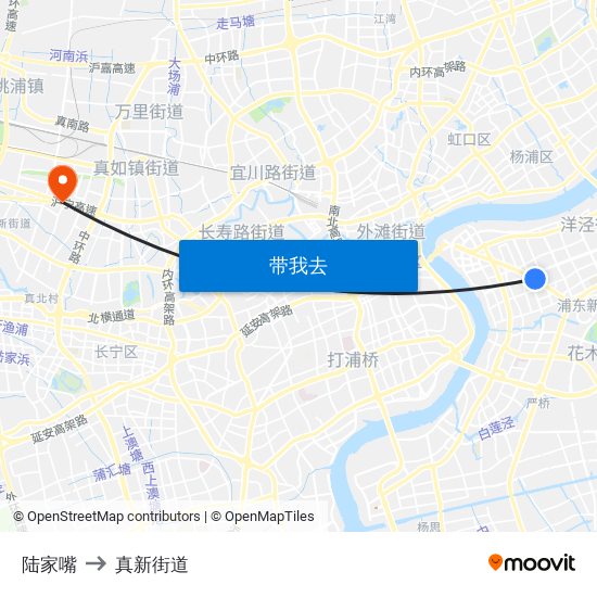 陆家嘴 to 真新街道 map