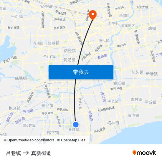吕巷镇 to 真新街道 map