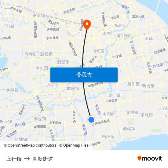 庄行镇 to 真新街道 map