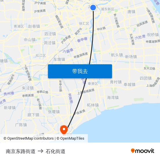 南京东路街道 to 石化街道 map