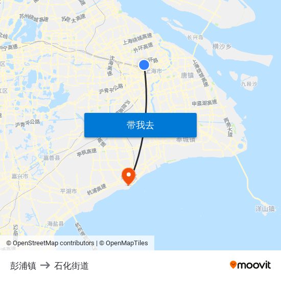 彭浦镇 to 石化街道 map