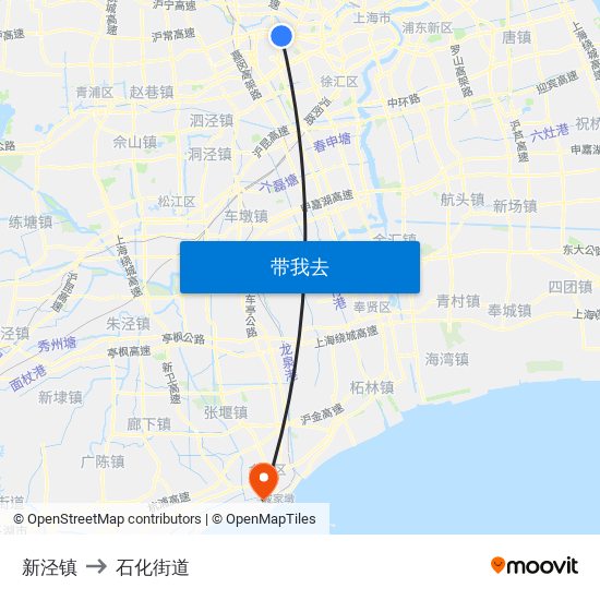 新泾镇 to 石化街道 map